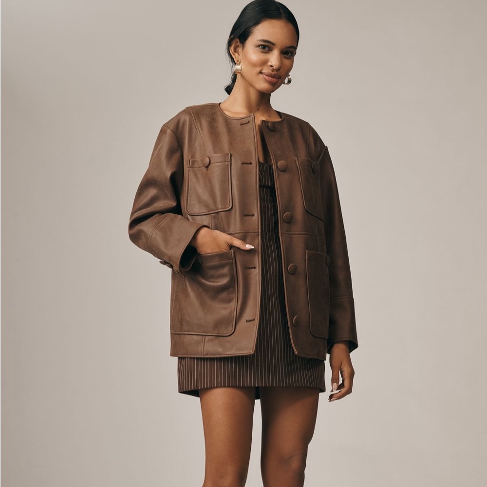 SOLD - NWT Avec Les Filles Chocolate Leather Jacket